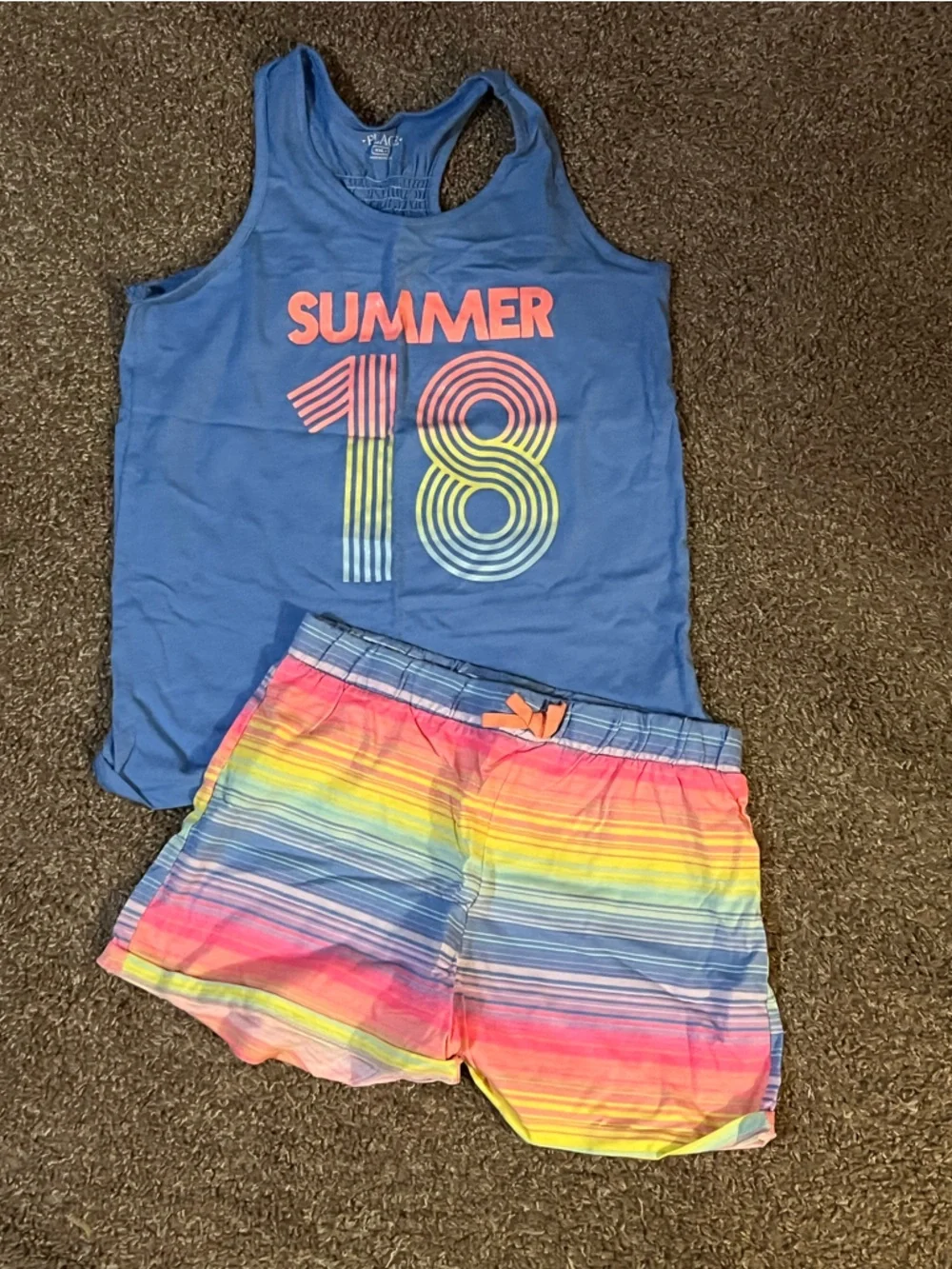 The Children's Place Blue Tank Top and Rainbow Stripe Shorts Set - Picture 2 of 3